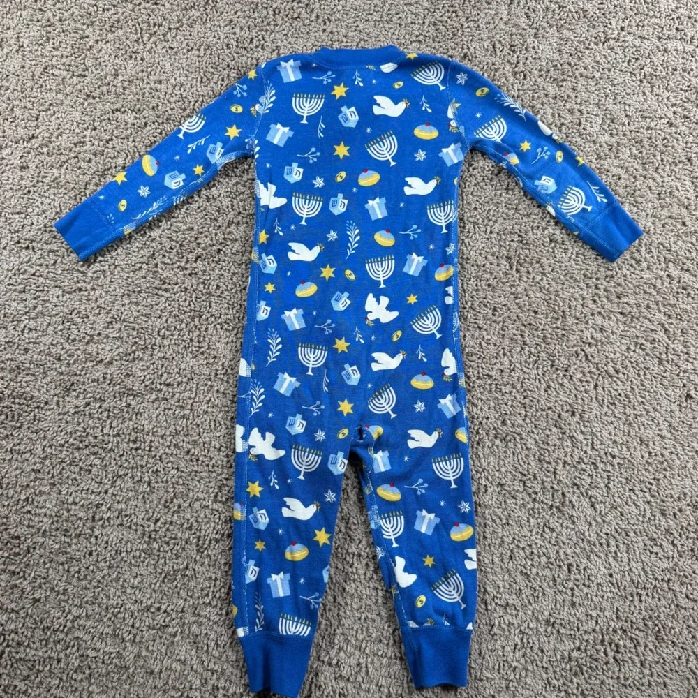 Hanna Andersson Hanukkah Organic Cotton Sleeper Blue Kids 2T  One piece PJs boys
